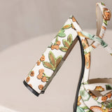 Ethnic Bohemia Sandals Women 2026 Summer Shoes Flower Print Ankle Strap Platform Block High Heels Crystal Pearl Studded