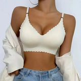 Seamless Ice Silk Ultra-Thin Breathable Bra Comfortable Breathable Underwear Women's Suspender Wavy Sexy Push-up Vest