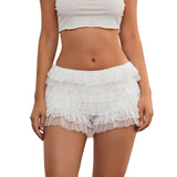 Women's Lace Shorts Ruffle Layered Elastic Waist Short Pants Bloomers Streetwear
