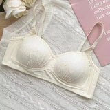Summer Lace Half Cup Bra Small Bust Beachwear Gathering Light Support Pure Bralette Ultra Thin Wirefree Set AU MOYISU S-XL-32-38