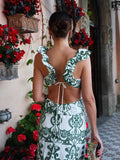 Vintage Flower Embroidery Summer Maxi Dress Women Bakless Tie Up Ruffles Long Beach Vestidos Sexy Tank Party Dresses Sundress