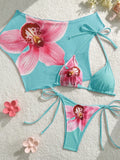 DEKA Flower Printed Short Sleeve Bikini Female Swimsuit Women Swimwear Three-pieces Bikini set Bather Bathing Suit Swim