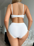 White Lace Trim Sexy Lingerie Set Stylish everyday Push-Up Bra and High Waist Briefs Tummy Control Panty women's underwear set