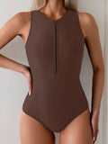 2026 Sporty Slim Swimsuit Women One Piece Zipper Sleeveless Swimwear Female Sexy Bather Bathing Swimming Swim Suit Beachwear XXL