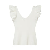 Fashionable Casual V-neck Flutter Sleeve Knit Top Women Ruffle Sleeve V Neck Knit Tank Top Sleeveless Slim Fit Casual Style C66D