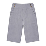 Women's High Waist Cotton Linen Bermuda Shorts Double Breasted Wide Leg Casual Shorts With Pockets Loose Fit Office Summer Short