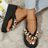 Big Size 42 Fashion Flip Flops For Women Summer Wedges Shoes EVA Sole String Bead Female Indoor Beach Slippers Slip-on Sandals
