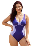 Women Summer Monokini Swimsuit Contrast Colors V-Neck Tie Back Sleeveless Jumpsuit Swimwear for Beachwear Bathing Suits
