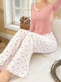 Women Sleepwear  Long Sleeve T-shirt with Long Trouses Set Autumn Winter Pajamas Set Homewear Femme Loungewear
