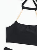 DEKA Women Push Up Metal Chain Neck Bikini Set Shoulder Straps High Waist Bottom Swimwear Women Swimming Beach Bathing Suit