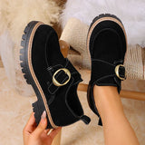 Fashion Buckle Women's Platform Loafers Plus Size 43 Thick Bottom Office Work Shoes Women Non Slip Flock Single Shoes Woman