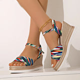 2025 Summer Leopard Print Wedges Sandals Women Plus Size Ankle Buckle Platform Sandles Woman Lightweight Chunky Heel Sandalias