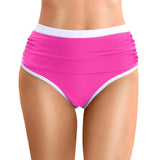 Womens Contrast Trim High Waisted Swim Bottoms Ruched Tummy Control Bathing Suit Modest Swim Shorts For Beach Surfing Swimming