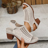 Retro Hollow Out Thick Heeled Sandals for Woman Summer Lightweight High Heels Sandals Women Plus Size Outdoor Platform Sandles
