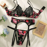 3 pieces of ultra-thin lace sexy lingerie paired with printed bikini with adjustable shoulder straps for a fun outfit A3100