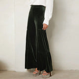 Autumn Winter Velvet Wide-Leg Pants Elegant Ruffled High-Waisted Straight-Leg Pants for Lady Casual Commuter Loose-Fit Trousers
