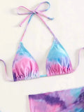 With Mesh Skirt Sarong Tie Dye Micro Bikini Women Swimsuit Female Swimwear Three Pieces Bikini Set Bathing Suit Swim Beachwear