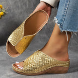 Gold Snake Pattern Wedges Sandals Women Lightweight Thick Sole Platform Slippers Woman Plus Size Non Slip Beach Sandalias Mujer
