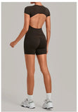 Women's Seamless Yoga Sets Sports Fitness Workout Hip-lifting High Waist Shorts Backless Short-sleeve Vest Suit Gym Training Set