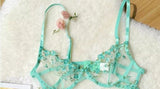 French Floral Lace Bra Set Push Up Underwire Large Bust Sheer Mesh See Through Sexy Bra Embroidery Demi Cup Lingerie Set MOYISU