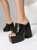 Sexy High Heels Women Slippers Platform 2026 Summer Slides Mules Shoes Leather Black White Red Sandals Large Size Brand