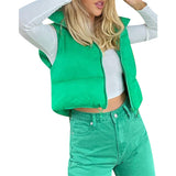 Women Winter Warm Crop Waistcoat Sleeveless Stand Collar Double Sided Lightweight Puffer Vest 2022 Streetwear