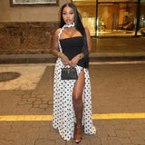 FDYOUI Elegant Bandage Polka Dot Patchwork Evening Dresses Women's 2026 Summer Off Shoulder High Slit Pleated Long Party Dress