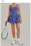 Nake Fake Two-piece Tennis Dresses Women's Anti Glare Pleated Fluffy Skirt Bulit-in Pocket Shorts Outwear Gym Fitness Golf Dress