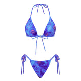 Combhasaki Women's Y2K Goth 2Pieces Tie-up Bathing Suits Sleeveless Halter Neck Backless Floral Bra + Low Waist Thong Swimsuits