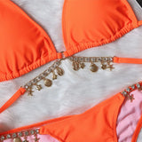 9 Colors New Sexy Bikini Women Rhinestone Shell Pendant Halter Gradient Swimwear Swimsuit Female Beach Bikinis Set Bathing Suit