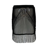 Women's Black Mesh Fringe Sarong Skirts Asymmetric Triangle Cut Swimwear Cover Up Sheer Ruched Tassel Hem Wrap Flowy Beach Skirt