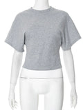 Fashion Casual Solid Gray Cropped T-shirt 2026 Woman Clothes O-neck Corset Tops Streetwear Girls Summer Autumn Short Tee Shirts