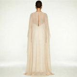 Women's Sheer Chiffon Cape Bat Sleeve Floor Length Shawl Elegant Cover Up Tops Party Evening Cape Blouse f