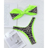 Sexy Bandeau Knotted Splicing Leopard Bikini Women Swimwear Female Swimsuit Two-Pieces Bikini Set Bather Bathing Suit Swim V4179