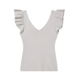 Fashionable Casual V-neck Flutter Sleeve Knit Top Women Ruffle Sleeve V Neck Knit Tank Top Sleeveless Slim Fit Casual Style C66D