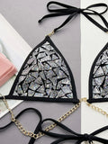 Shiny Bling Sequins Halter Metal Chains Bikini Women Swimwear Female Swimsuit Two-pieces Bikini Set High Cut Bathing Suit Swim