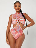 2026 New Sexy One Piece Swimsuit Swimwear Women Gradient Print Hollow High Waist Highly Elastic One-piece Bathing Suit Beachwear