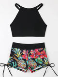 2026 Print High Waist Swimsuit Women High Neck Bikini Drawstring Swimwear Female Bathers Bathing Swimming Swim Suit Beachwear