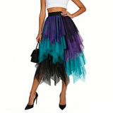Women's Layered Rainbow Tulle Skirt Dance Tulle Tutu Skirt For Clubwear Carnival Party Skirts Fairy Asymmetrical Layered Faldas