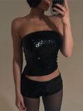 Ahagaga Sexy Club Sequins Women's Suits Sets Fashion Solid Slim Wrapping Chest Sleeveless Tracksuits 2Pcs (Tops+Short Pants)