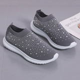 Women's Slip-On Crystal Sneakers 2025 Breathable Mesh Plus Size 35-43 Casual Flats Women Comfort Soft Sole Running Walking Shoes