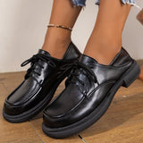Fashion Faux Pu Leather Loafers Shoes Women 2025 Non Slip Black Lace Up Loafers Round Toe Platform Casual Shoes Female