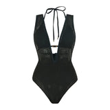 S - XL Deep V Neck Knit Fish Net Mesh Women Swimwear One Piece Swimsuit Female Monokini Backless Bather Bathing Suit Swim V7832