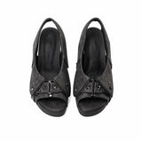Brand New Women's Y2K Star Rivet Platform Sandals 2000's Peep Toe Slingback Chunky Heel Distressed Denim High Heeled Shoes