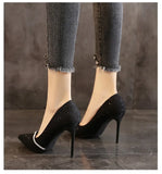 High Heels Women with  Spring and Autumn Pointy Women's Shoes Dress Wedding Shoes Temperament Banquet Single Shoes