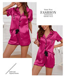 Women's Pajama Lounge Set Summer Heart Embroidered Pocket Patched Short Sleeve Shirt & Shorts Pajamas 2 Piece Set Pyjama Femme