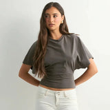 Fashion Casual Solid Gray Cropped T-shirt 2026 Woman Clothes O-neck Corset Tops Streetwear Girls Summer Autumn Short Tee Shirts