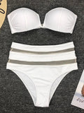 V Shaped Bandeau High Waist Bikini Women Swimsuit Female Swimwear Two-pieces Bikini Set with Bra Cup Bathing Suit Swim Beachwear
