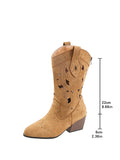 Big Size 43 Women's Wasteland Western Cutout Vegan Suede Cowboy Boots with Rivets 6cm Block Heel Summer Mid-Calf Boots Shoes