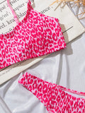 Sexy Wrinkled Bandeau Leopard Print Bikinis Sets Two Pieces Thong Swimsuits Beachwear Bathing Suit Swimwear Biquini